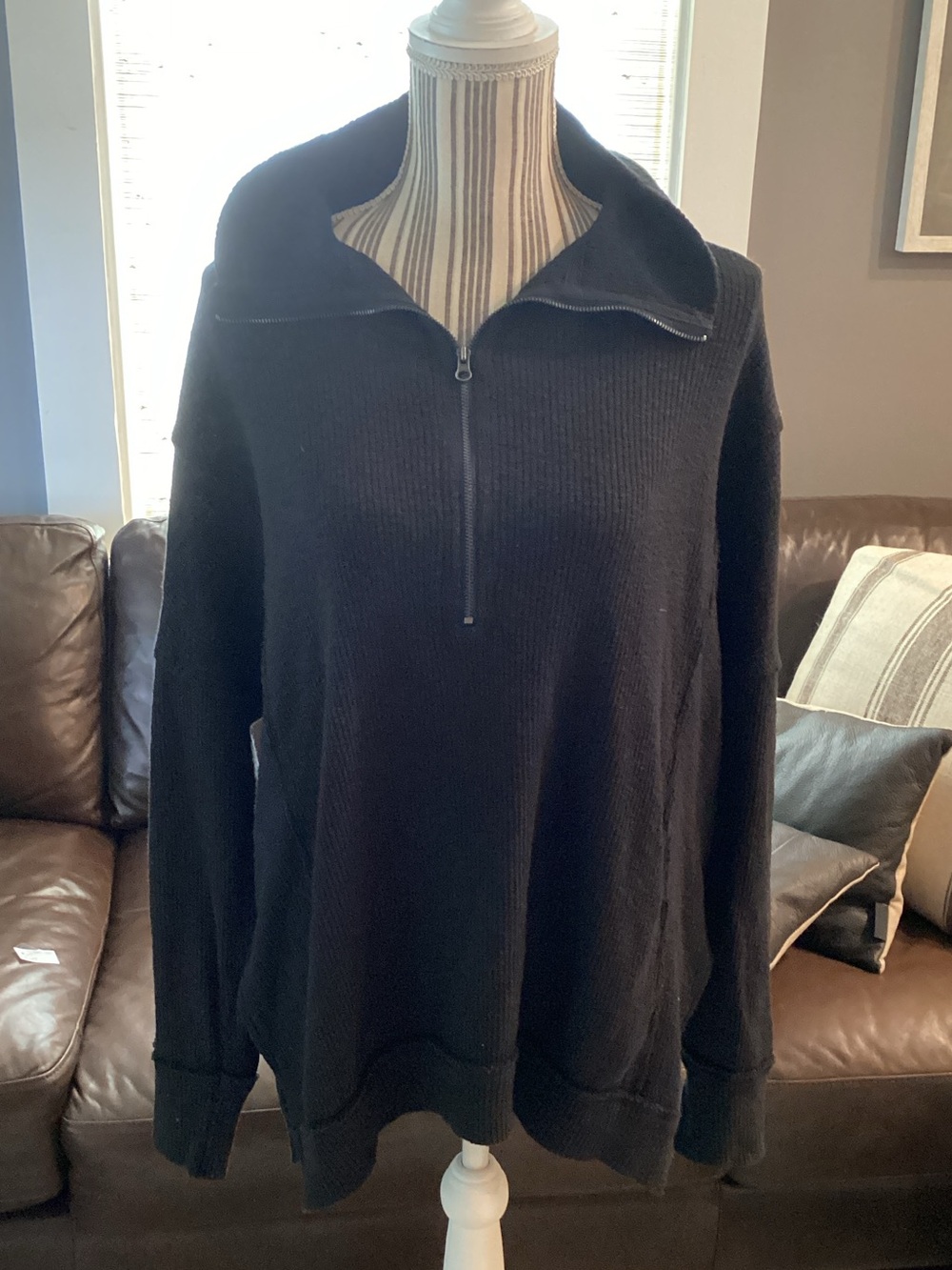We The Free Black Half-Zip Knit Pullover